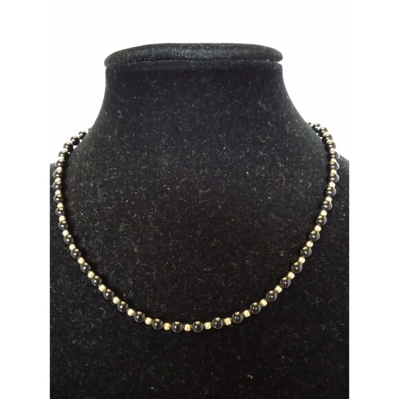 Monet Jewelry - Vintage Monet Beaded Necklace Black Lucite & Gold Tone Beads Classic 18 Inch